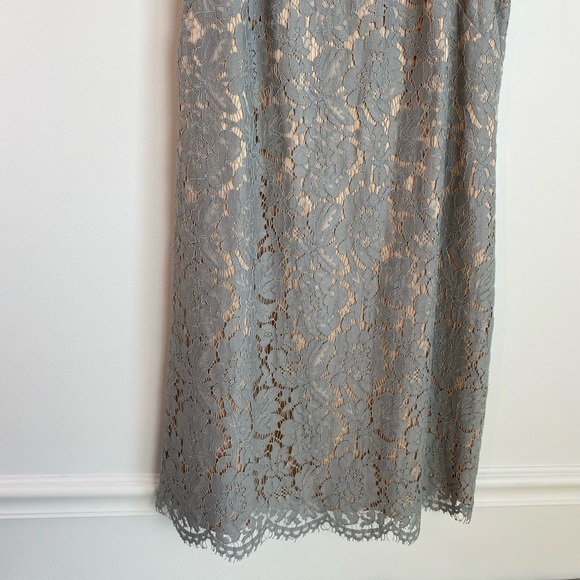 ELIZA J Grey Lace Dress With Jeweled Neckline | Size 6 | Wedding/Cocktail - Picture 6 of 15